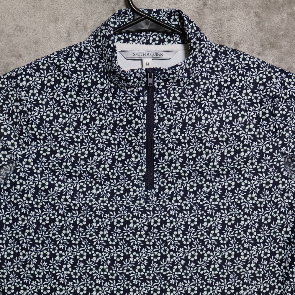 Smith & Quinn 1/4 Zip Pullover Womens Medium Navy Blue White Floral Golf Preppy - Picture 2 of 8